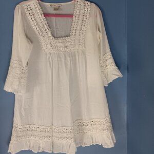 Cute Options Women's White Cottagecore Boho BeachDress Crochet  sizeM 100%cotton